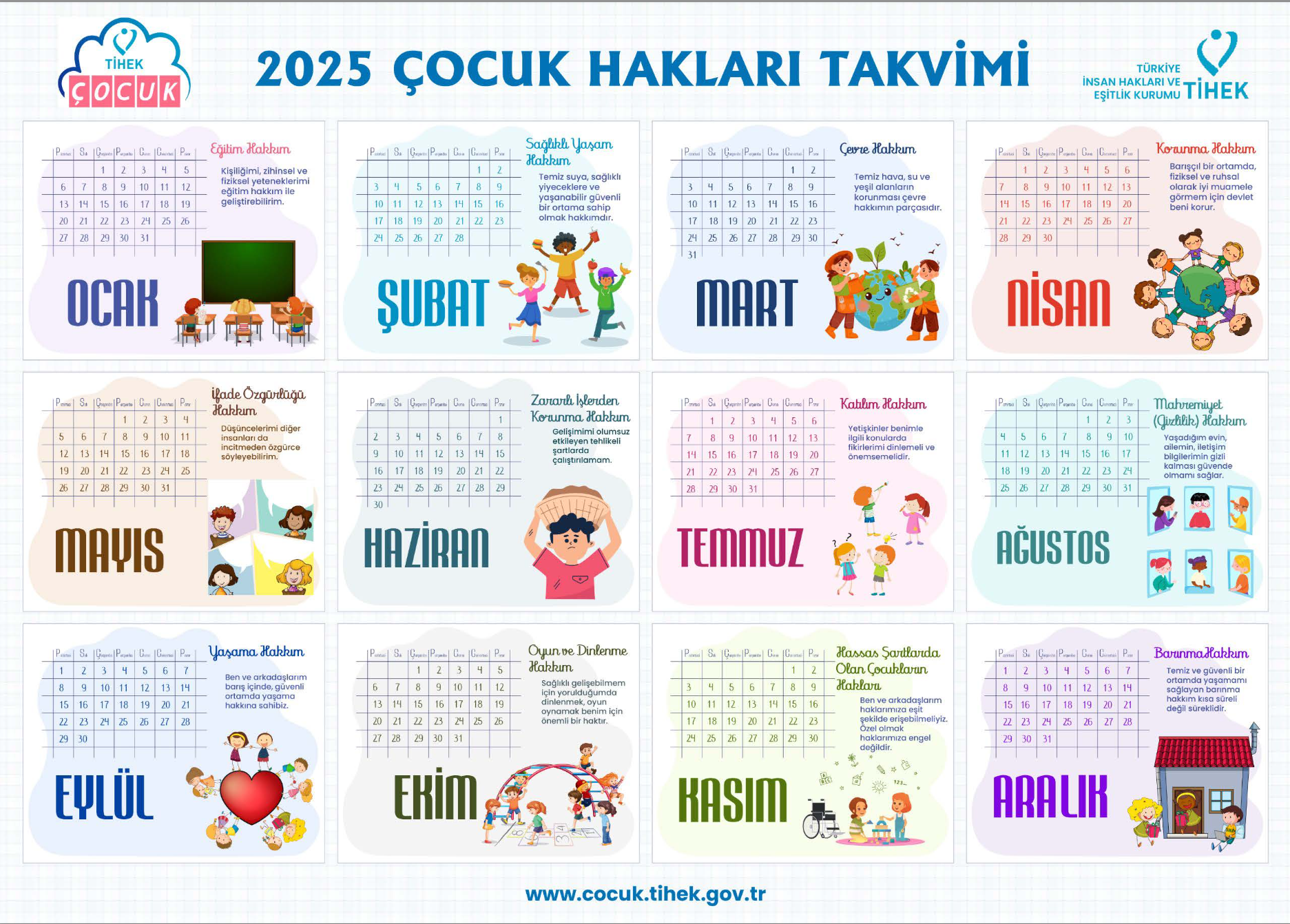 Türkiye İnsan Hakları ve Eşitlik Kurumu 2025 Çocuk Takvimi Yayınlandı